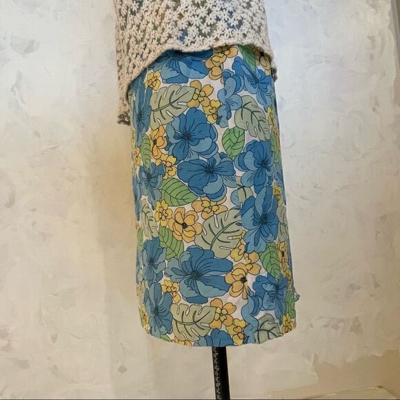 Norton McNaughton Petites blue and yellow floral linen blend skirt size 8P - Picture 4 of 12